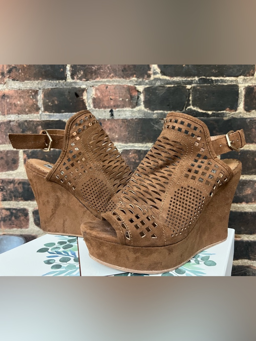 Not Rated Tan Suede Cutout Wedge Sandals